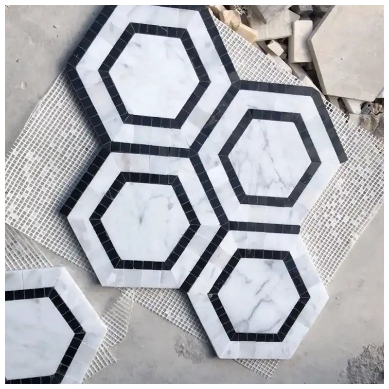 Carrara White Marble 5%22 Hexagon Mosaic Tiles