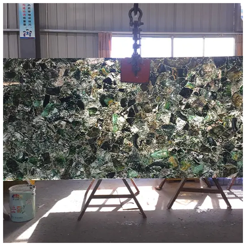 Backlit Moss Agate Green Gemstone Slab