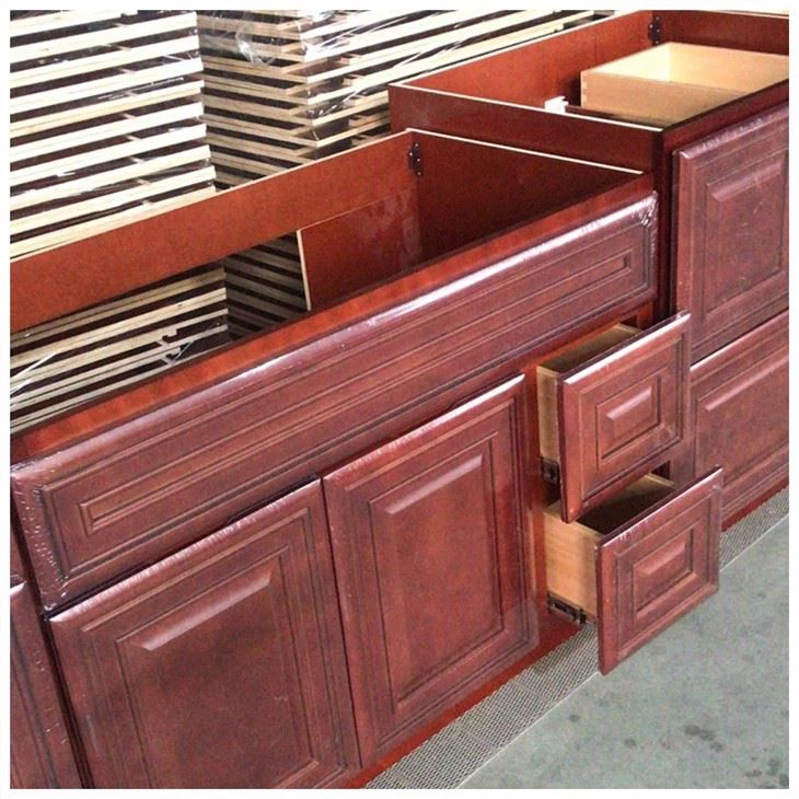 Red Painting Solid Wood Kitchen Cabinets
