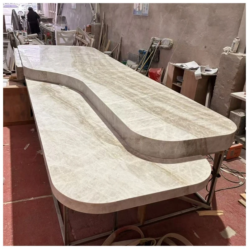 Custom Two-Tier Taj Mahal Quartzite Office and Hotel Lobby Reception Desks4 Custom Two-Tier Taj Mahal Quartzite Office and Hotel Lobby Reception Desks4