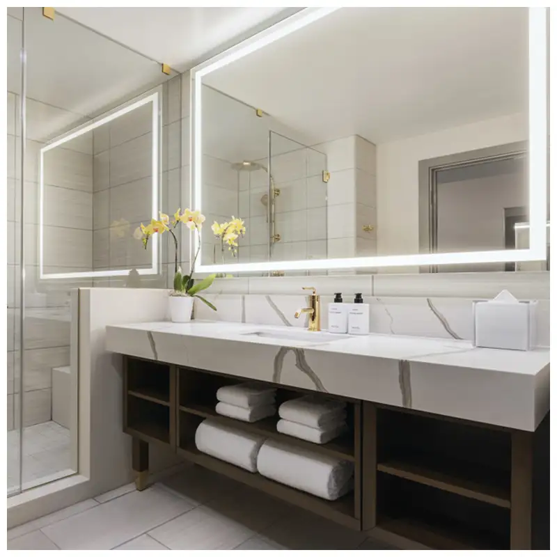 Calacatta Quartz Vanity Tops and Cabinets Sets for Grand Hotels Calacatta Quartz Vanity Tops and Cabinets Sets for Grand Hotels