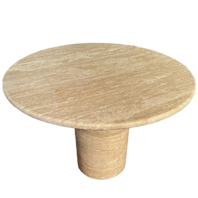 Meja Makan Bulat Travertine Cream
